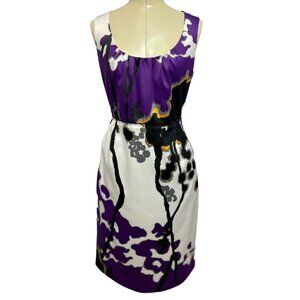 T TAHARI "Jocelin" Luxurious Matte Satin‎ Sheath Dress Bust 34" White Purple